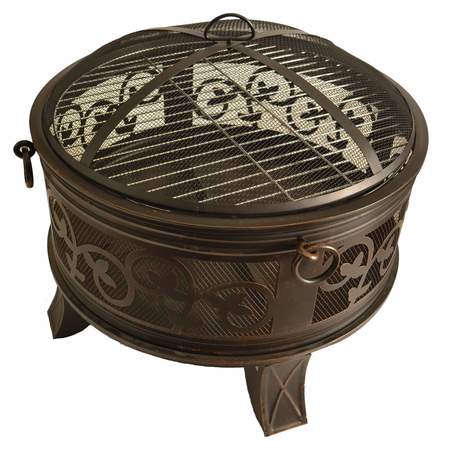 BLUEGRASS LIVING 26 Inch. Steel Deep Bowl Fire Pit With Cooking Grid, Weather Cov BFPW26W-CC